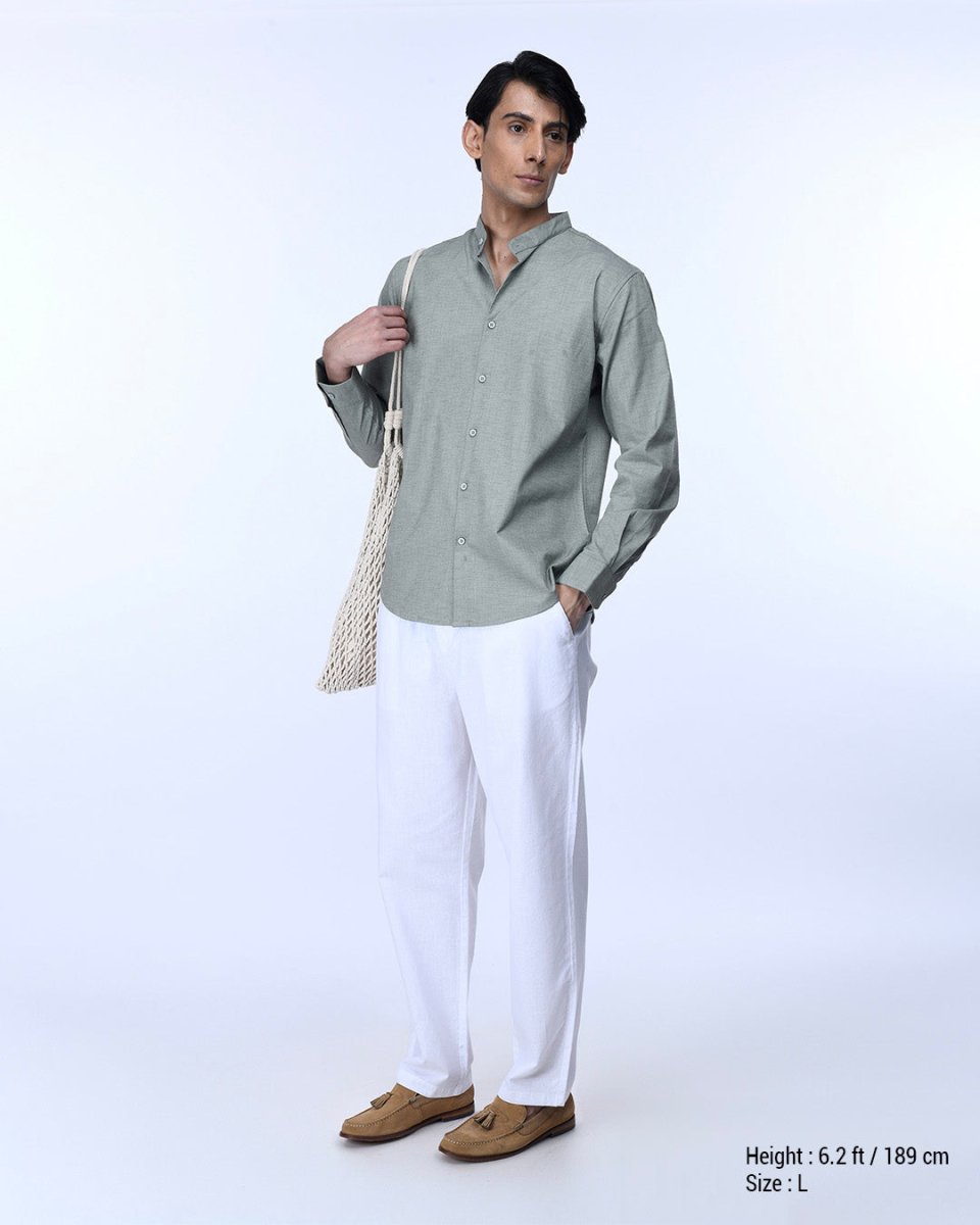 TAILORAEDGE Raw Slub Relaxed Flexiwaist Pants In White