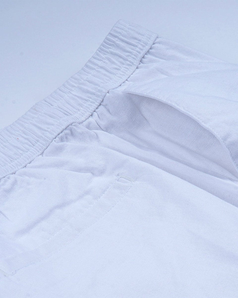 TAILORAEDGE Raw Slub Relaxed Flexiwaist Pants In White