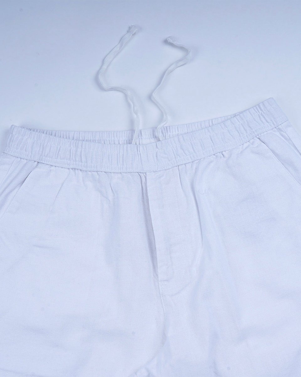 TAILORAEDGE Raw Slub Relaxed Flexiwaist Pants In White