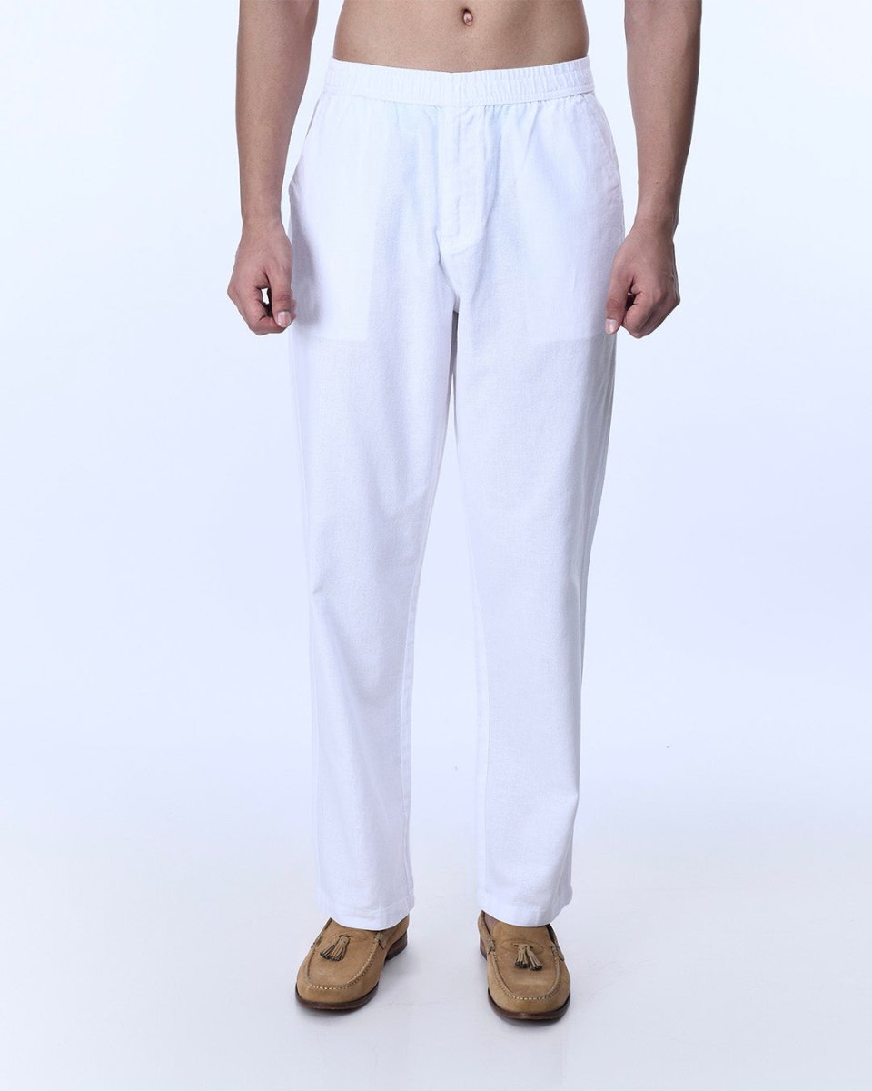 TAILORAEDGE Raw Slub Relaxed Flexiwaist Pants In White