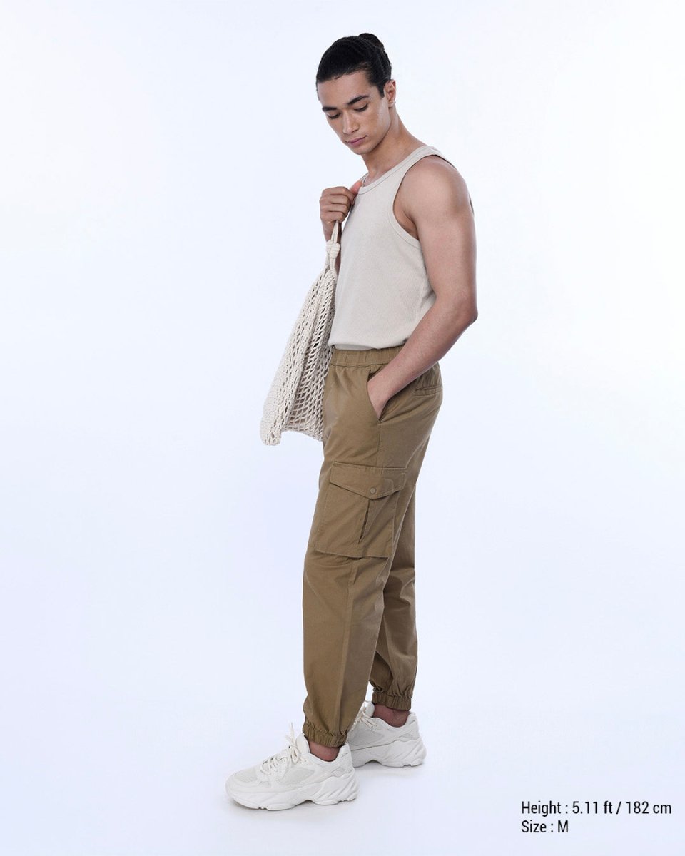 TAILORAEDGE Relaxed Light Cotton Joggers In Khaki