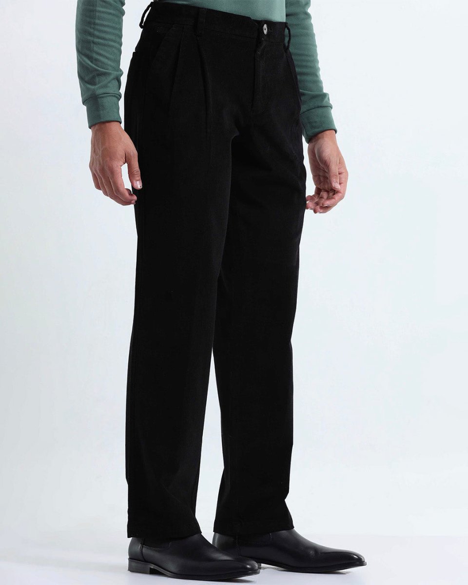 TAILORAEDGE Relaxed Pleated Corduroy Pants In Black