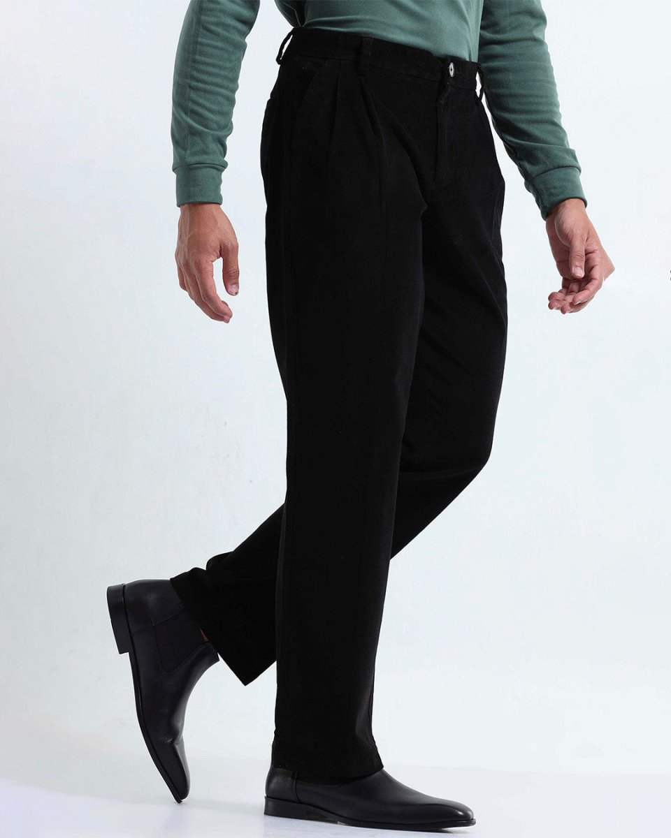 TAILORAEDGE Relaxed Pleated Corduroy Pants In Black