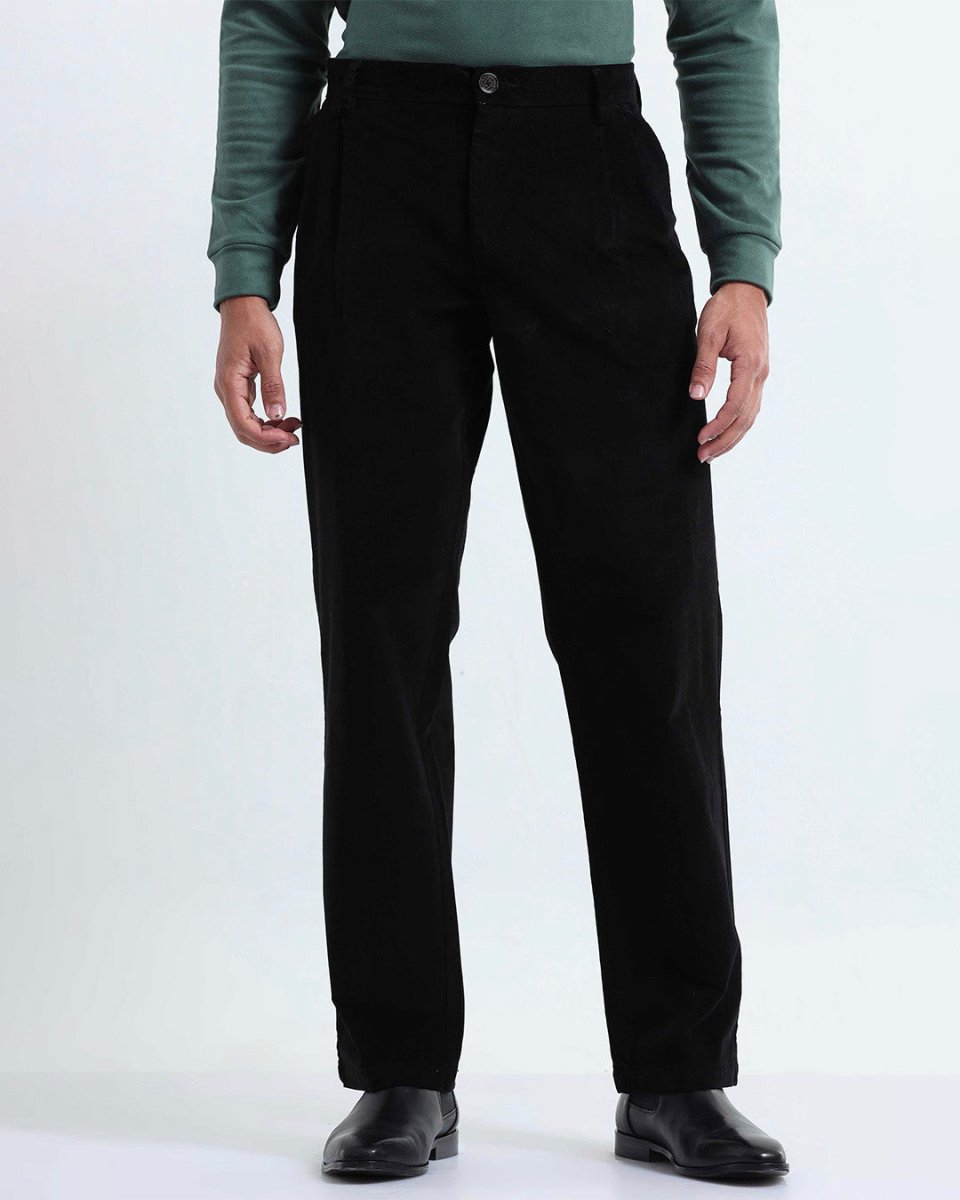 TAILORAEDGE Relaxed Pleated Corduroy Pants In Black