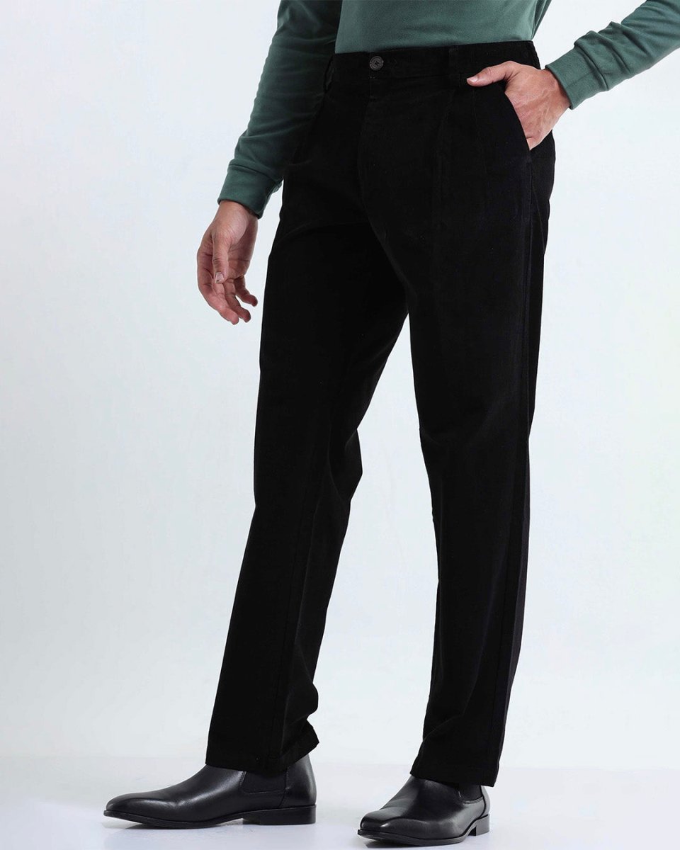 TAILORAEDGE Relaxed Pleated Corduroy Pants In Black