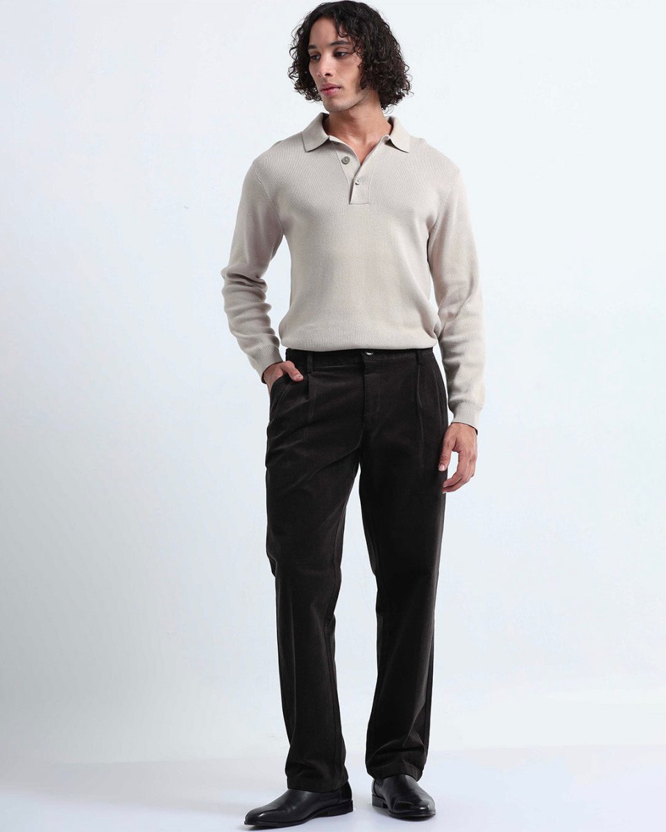 TAILORAEDGE Relaxed Pleated Corduroy Pants In Dark Olive