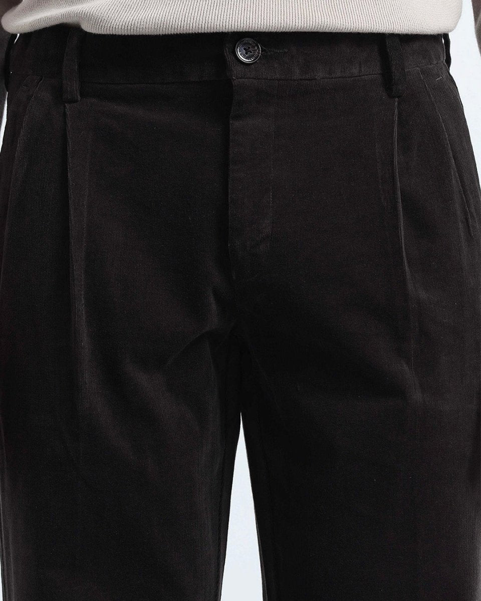 TAILORAEDGE Relaxed Pleated Corduroy Pants In Dark Olive