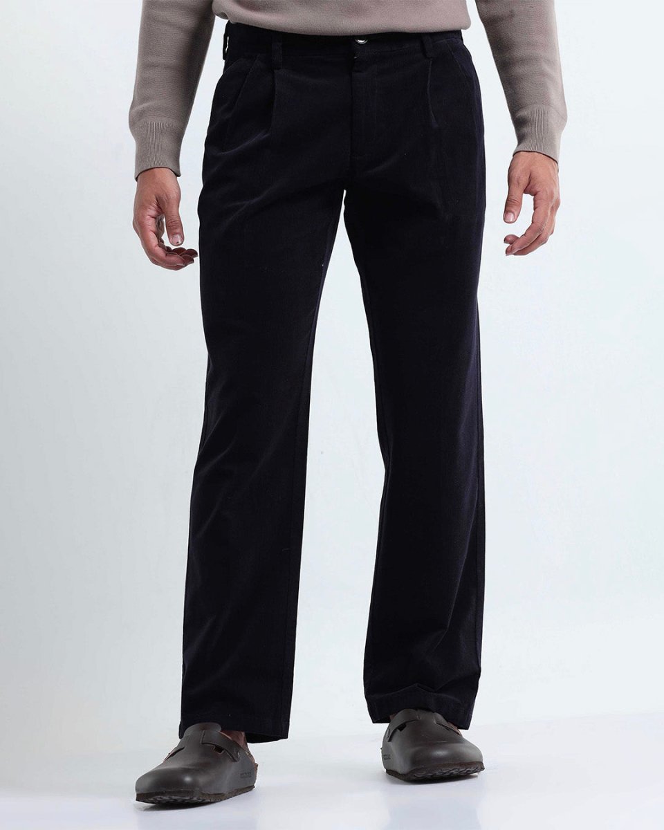 TAILORAEDGE Relaxed Pleated Corduroy Pants In Navy