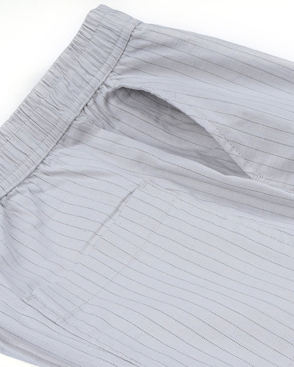 TAILORAEDGE Relaxed Striped Cotton Pant In Grey