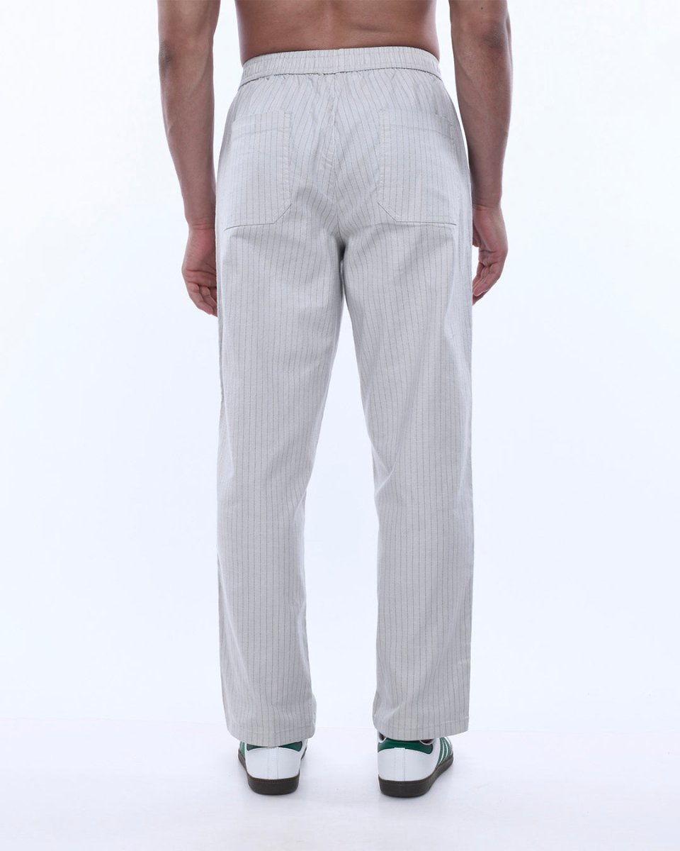 TAILORAEDGE Relaxed Striped Cotton Pant In Grey