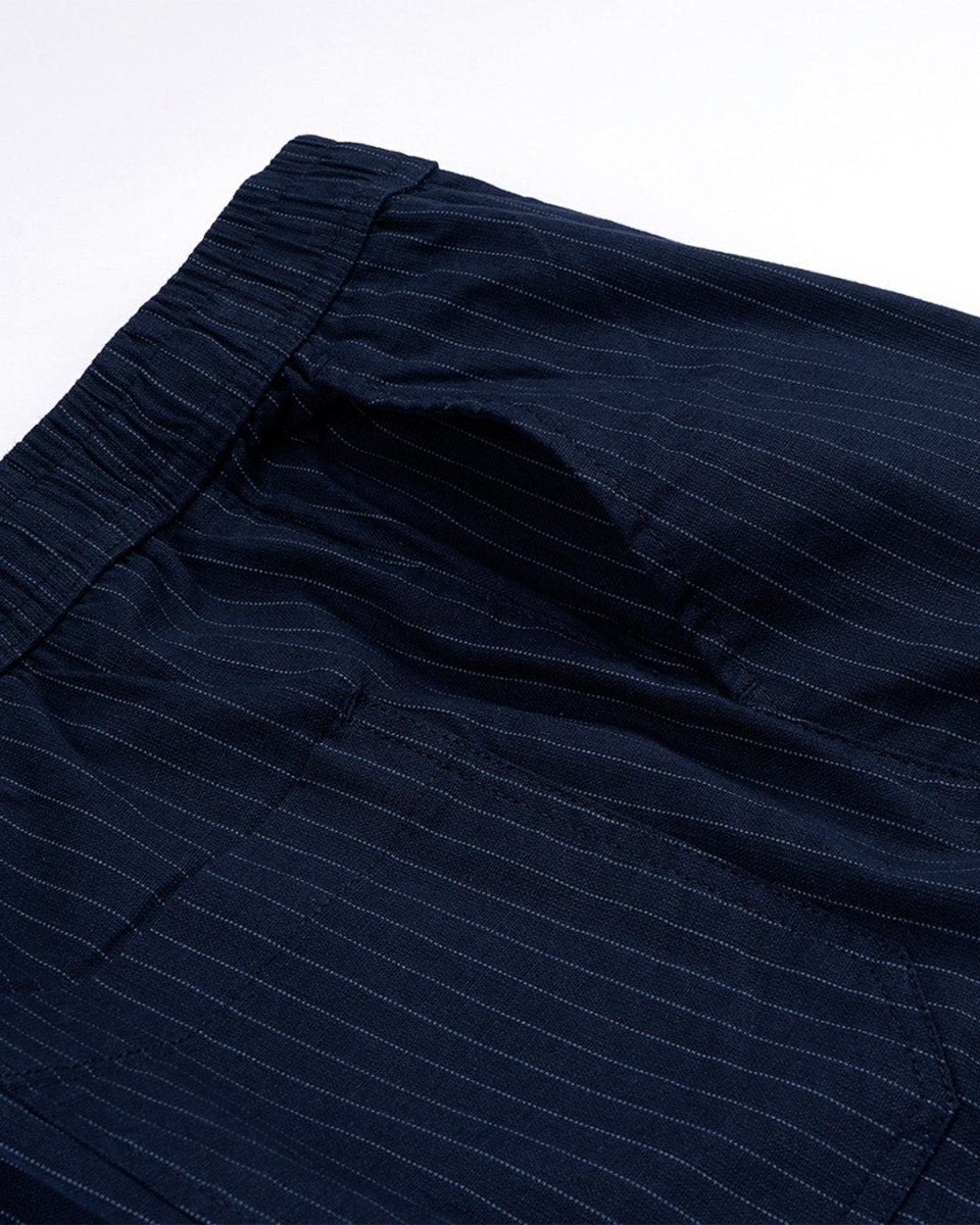 TAILORAEDGE Relaxed Striped Cotton Pant In Navy