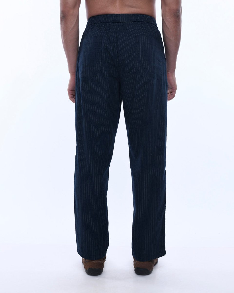 TAILORAEDGE Relaxed Striped Cotton Pant In Navy