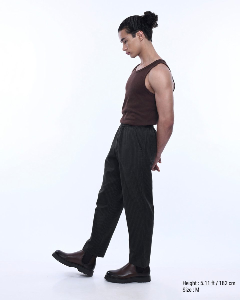 TAILORAEDGE Relaxed Striped Cotton Pant In Olive