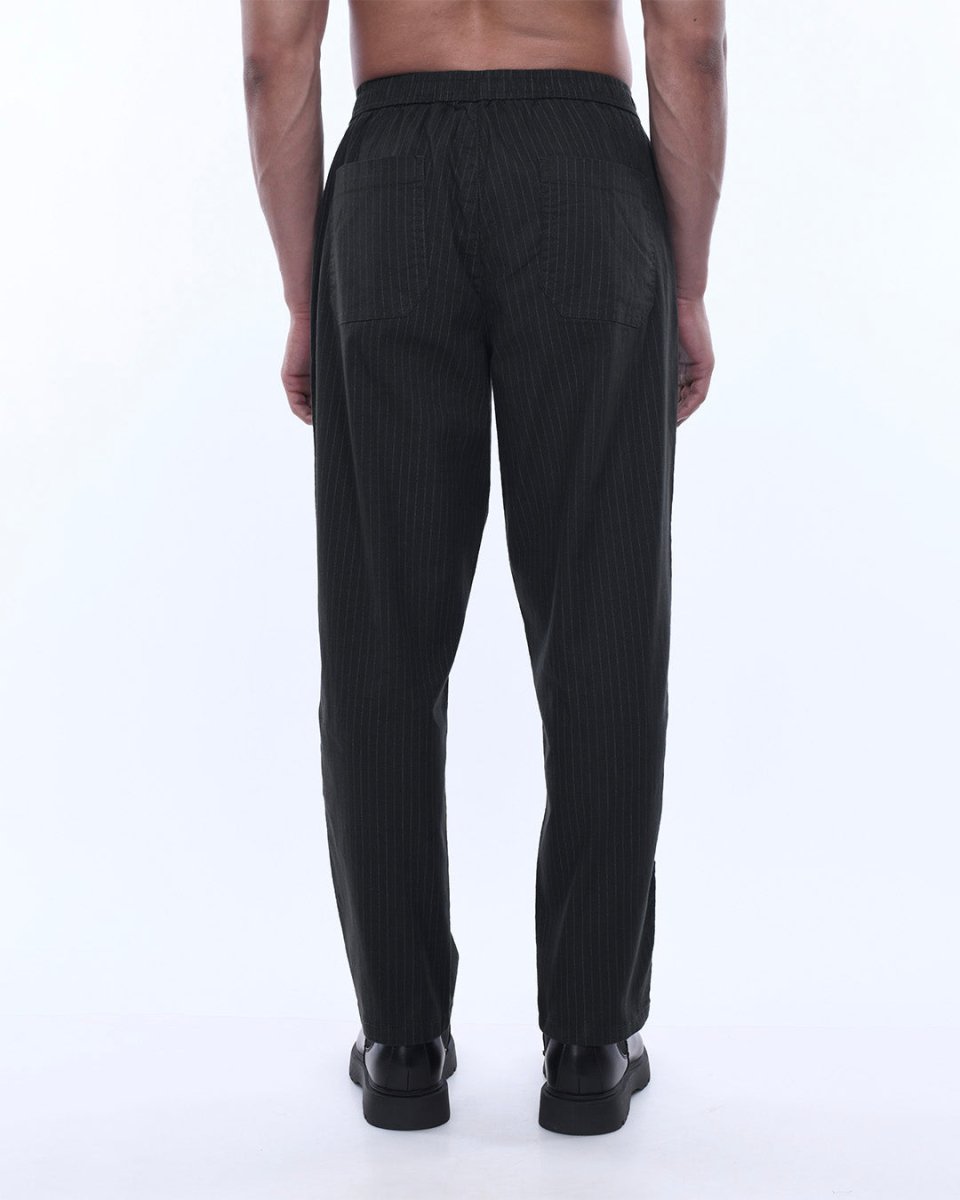 TAILORAEDGE Relaxed Striped Cotton Pant In Olive