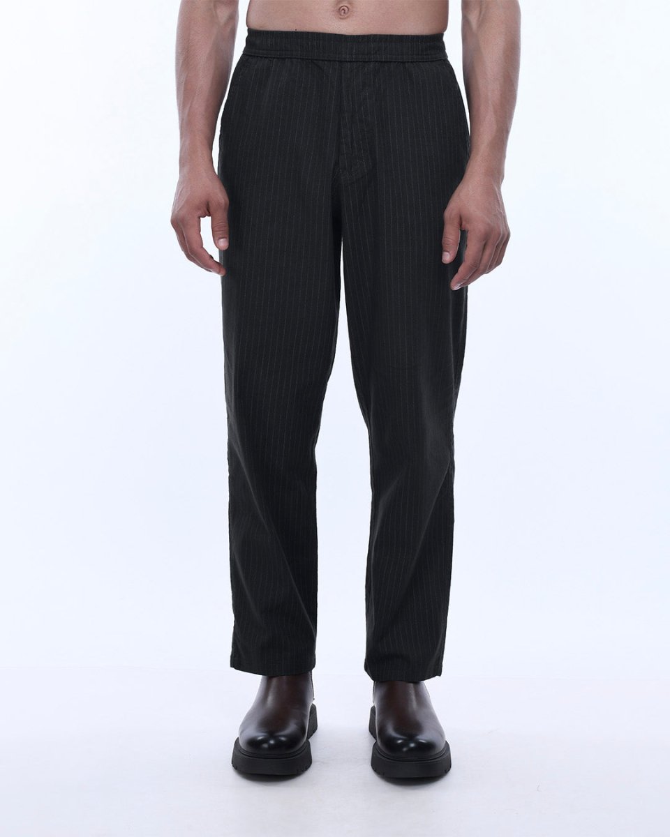 TAILORAEDGE Relaxed Striped Cotton Pant In Olive