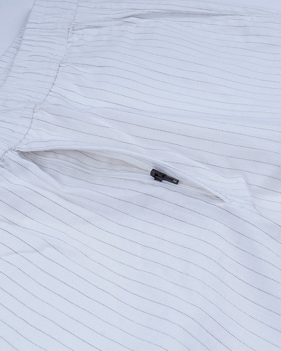 TAILORAEDGE Relaxed Striped Cotton Pant In White