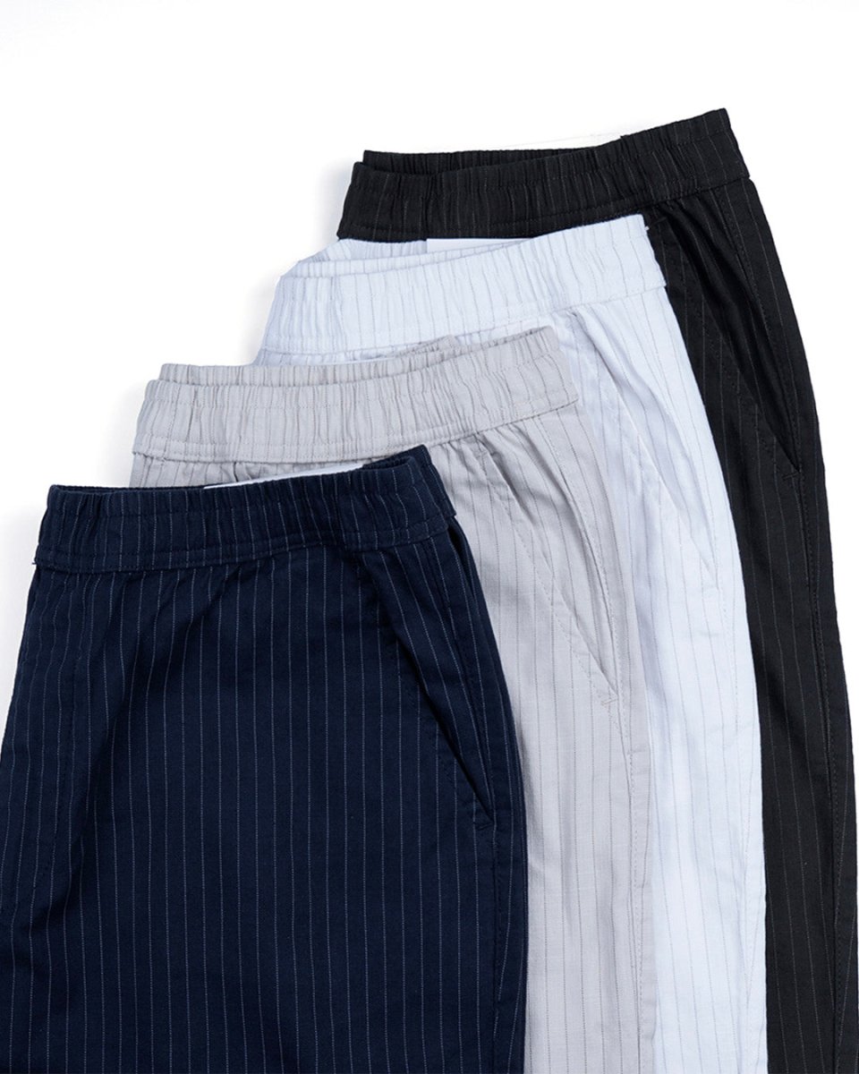 TAILORAEDGE Relaxed Striped Cotton Pant In White