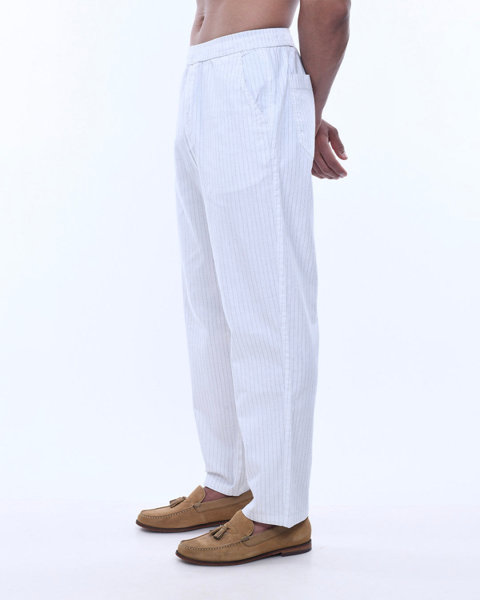 TAILORAEDGE Relaxed Striped Cotton Pant In White