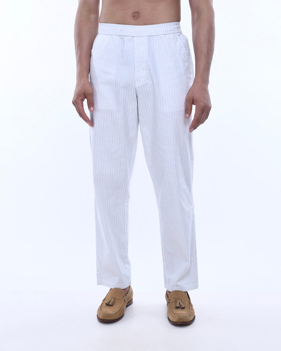 TAILORAEDGE Relaxed Striped Cotton Pant In White