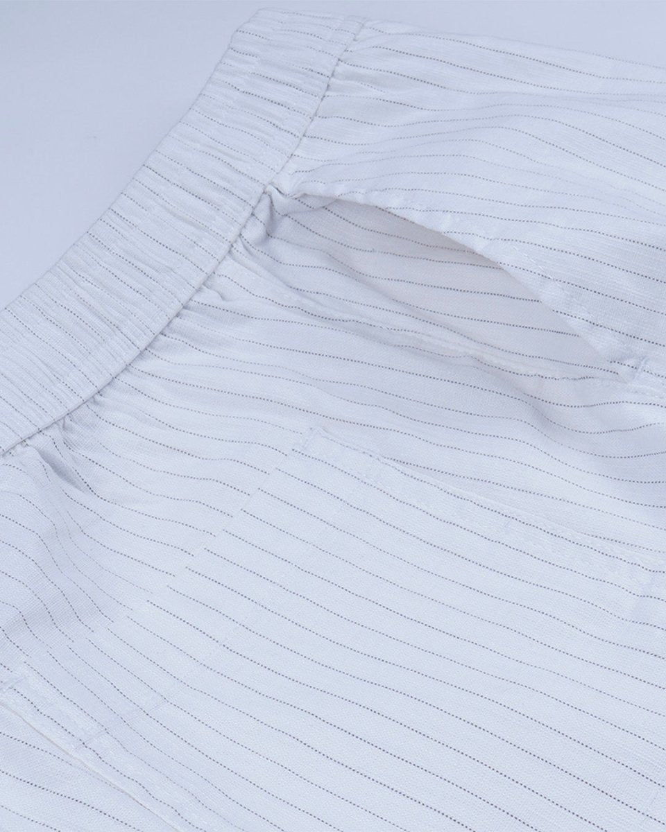 TAILORAEDGE Relaxed Striped Cotton Pant In White