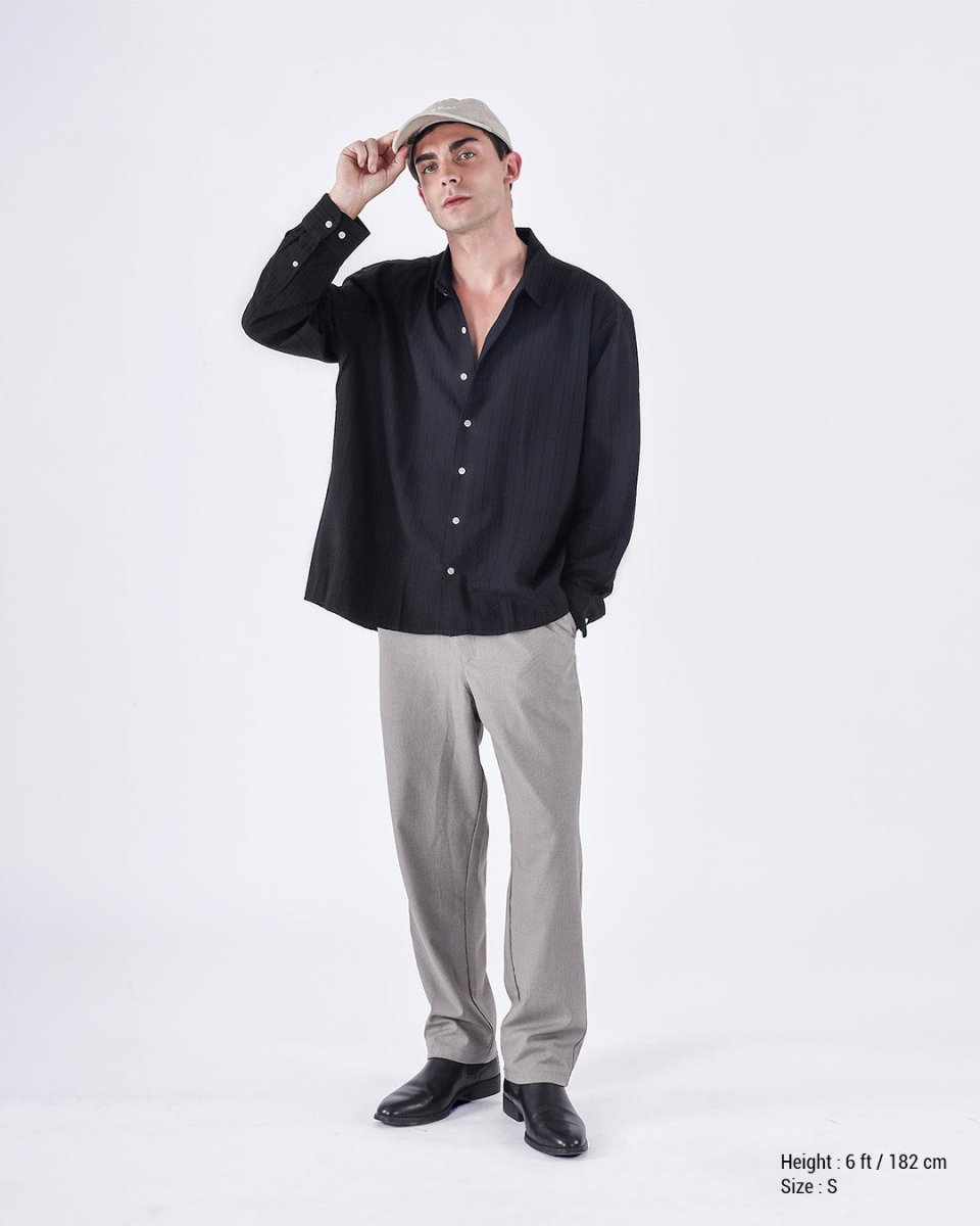 TAILORAEDGE Relaxed Striped Drape Over - Shirt In Black