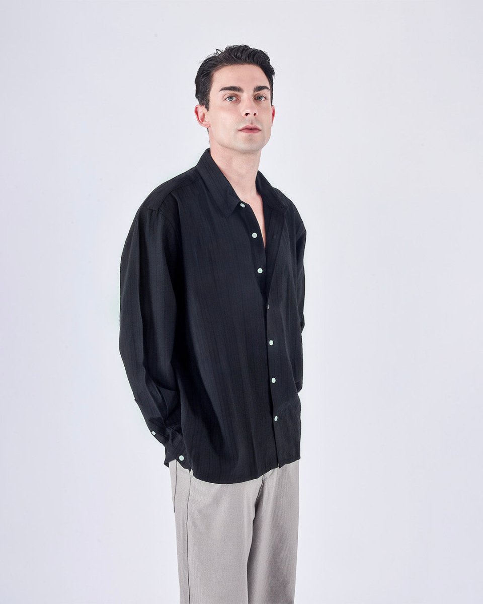 TAILORAEDGE Relaxed Striped Drape Over - Shirt In Black