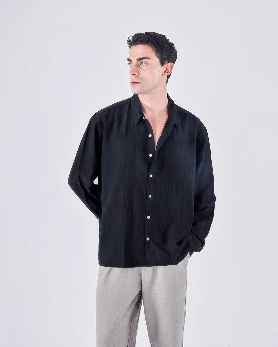 TAILORAEDGE Relaxed Striped Drape Over - Shirt In Black