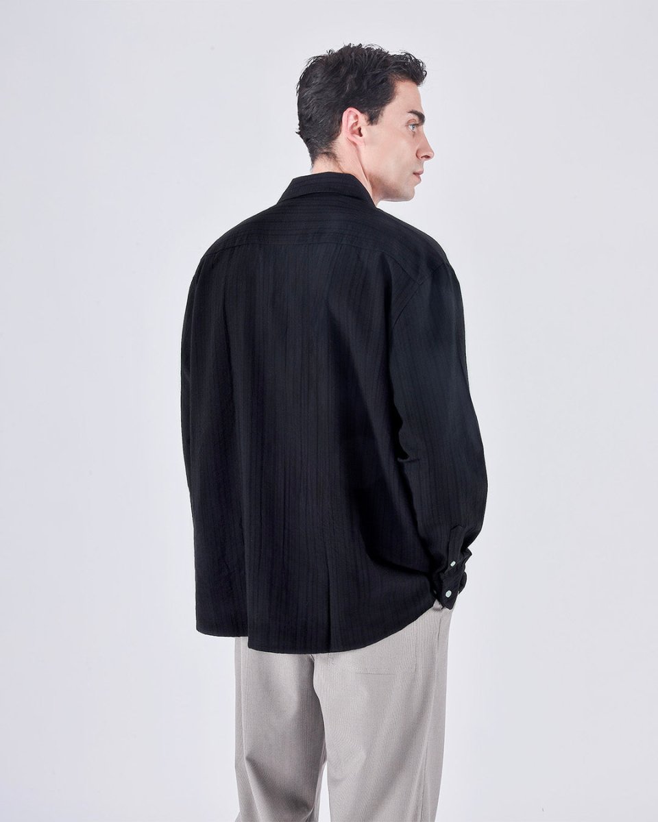 TAILORAEDGE Relaxed Striped Drape Over - Shirt In Black