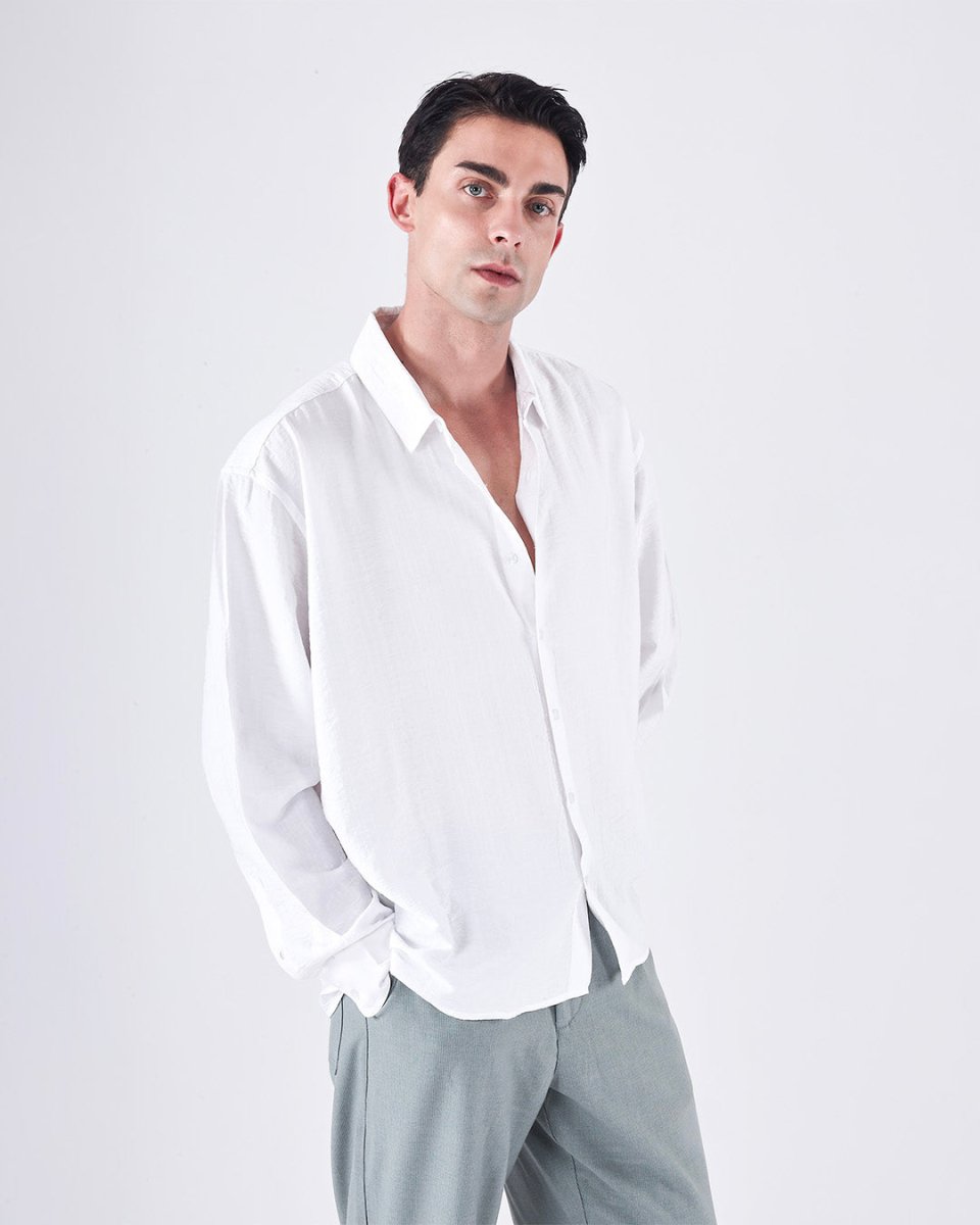 TAILORAEDGE Relaxed Striped Drape Over - Shirt In White