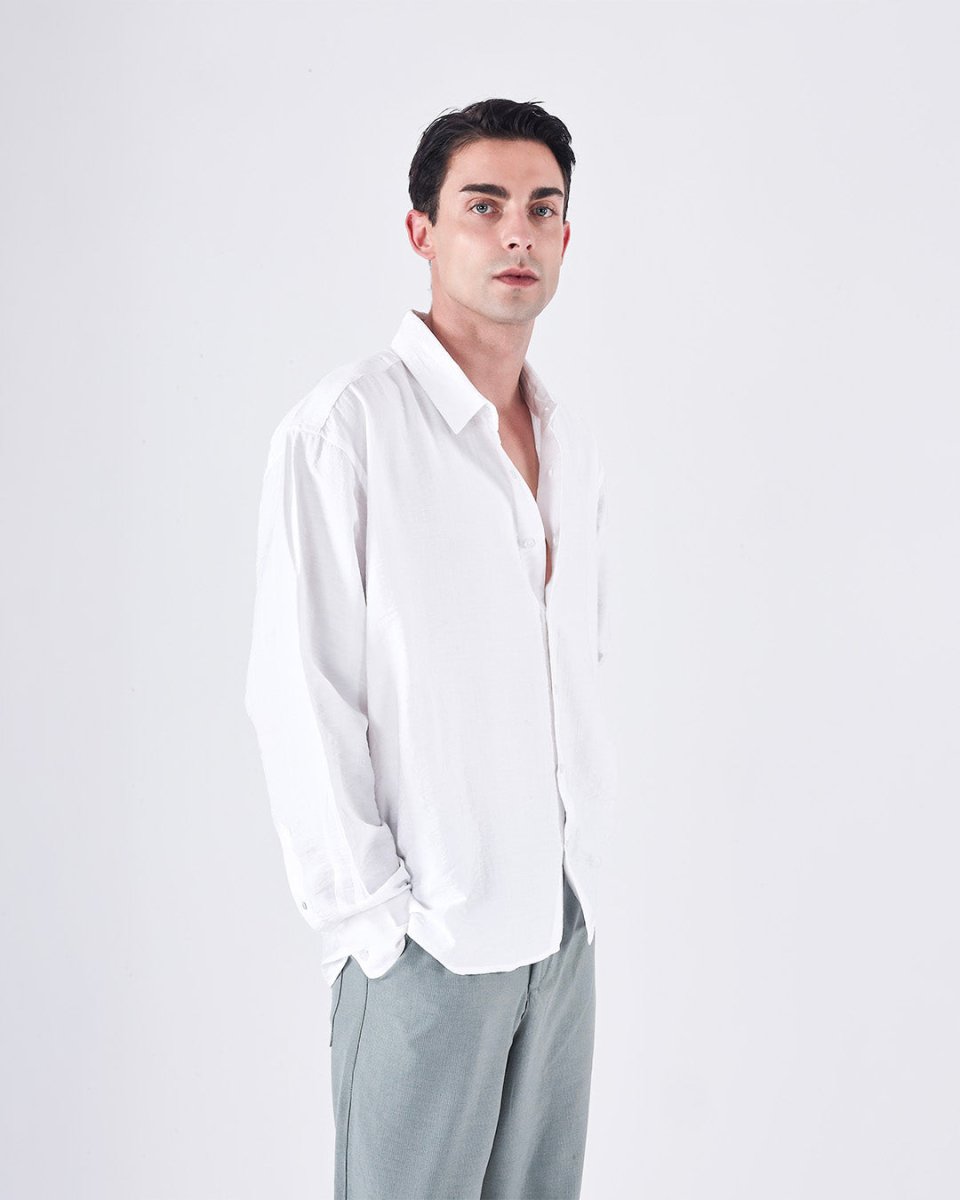 TAILORAEDGE Relaxed Striped Drape Over - Shirt In White