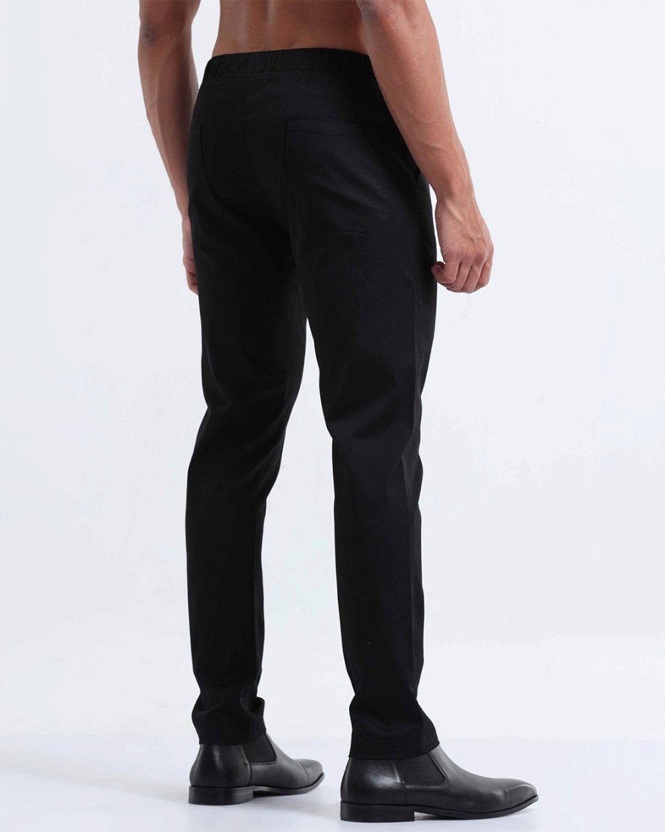 TAILORAEDGE Rich Cotton Flexi Waist Pant In Black