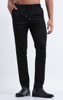 TAILORAEDGE Rich Cotton Flexi Waist Pant In Black