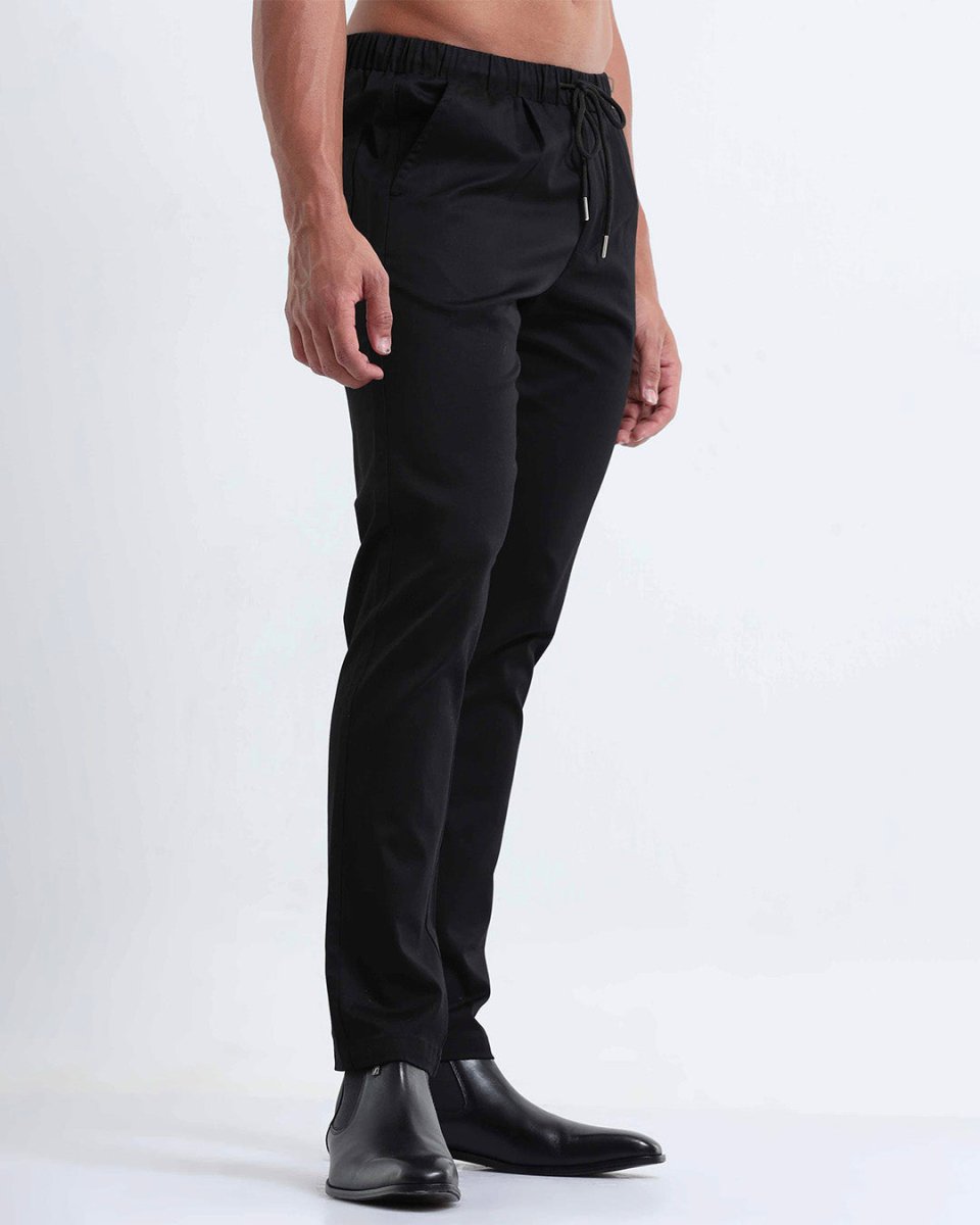 TAILORAEDGE Rich Cotton Flexi Waist Pant In Black