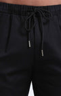 TAILORAEDGE Rich Cotton Flexi Waist Pant In Black