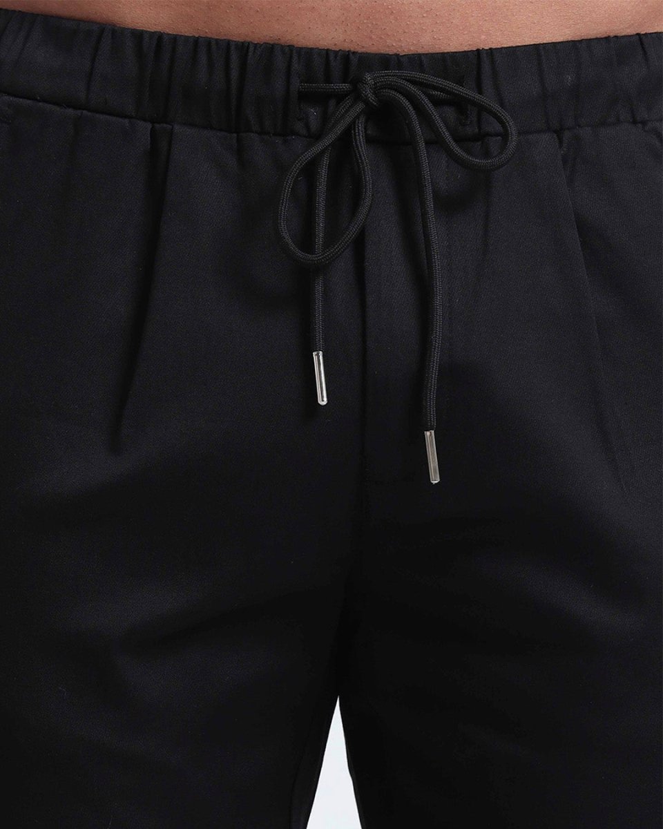 TAILORAEDGE Rich Cotton Flexi Waist Pant In Black