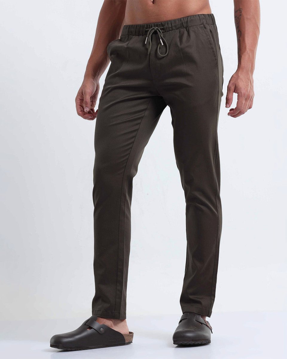 TAILORAEDGE Rich Cotton Flexi Waist Pant In DarkOlive
