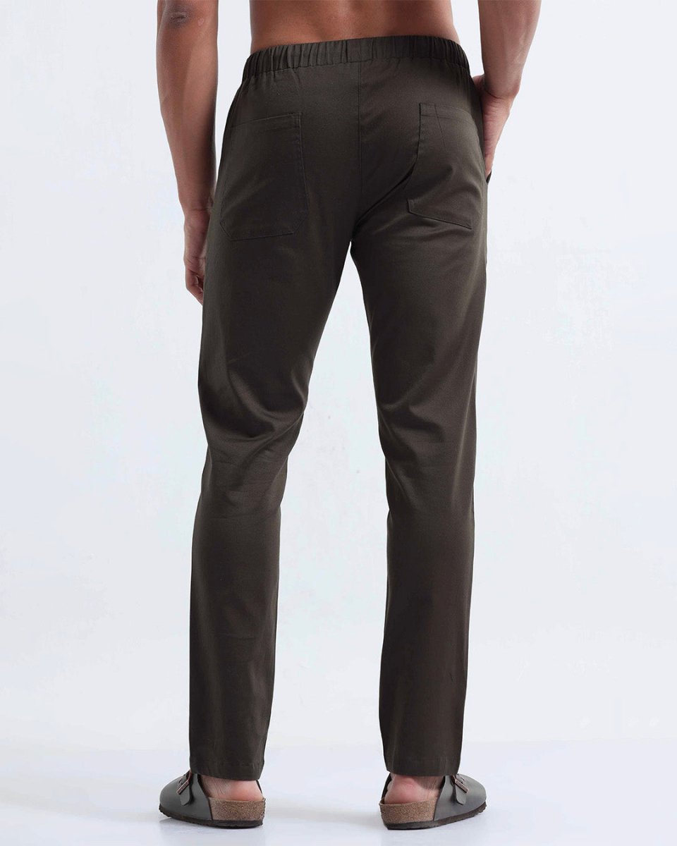 TAILORAEDGE Rich Cotton Flexi Waist Pant In DarkOlive