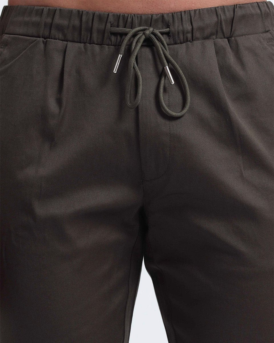 TAILORAEDGE Rich Cotton Flexi Waist Pant In DarkOlive