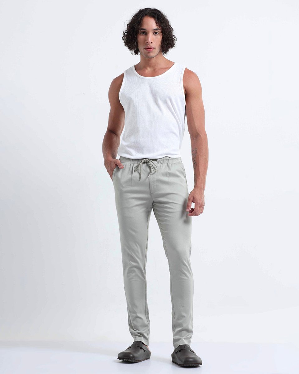 TAILORAEDGE Rich Cotton Flexi Waist Pant In Grey