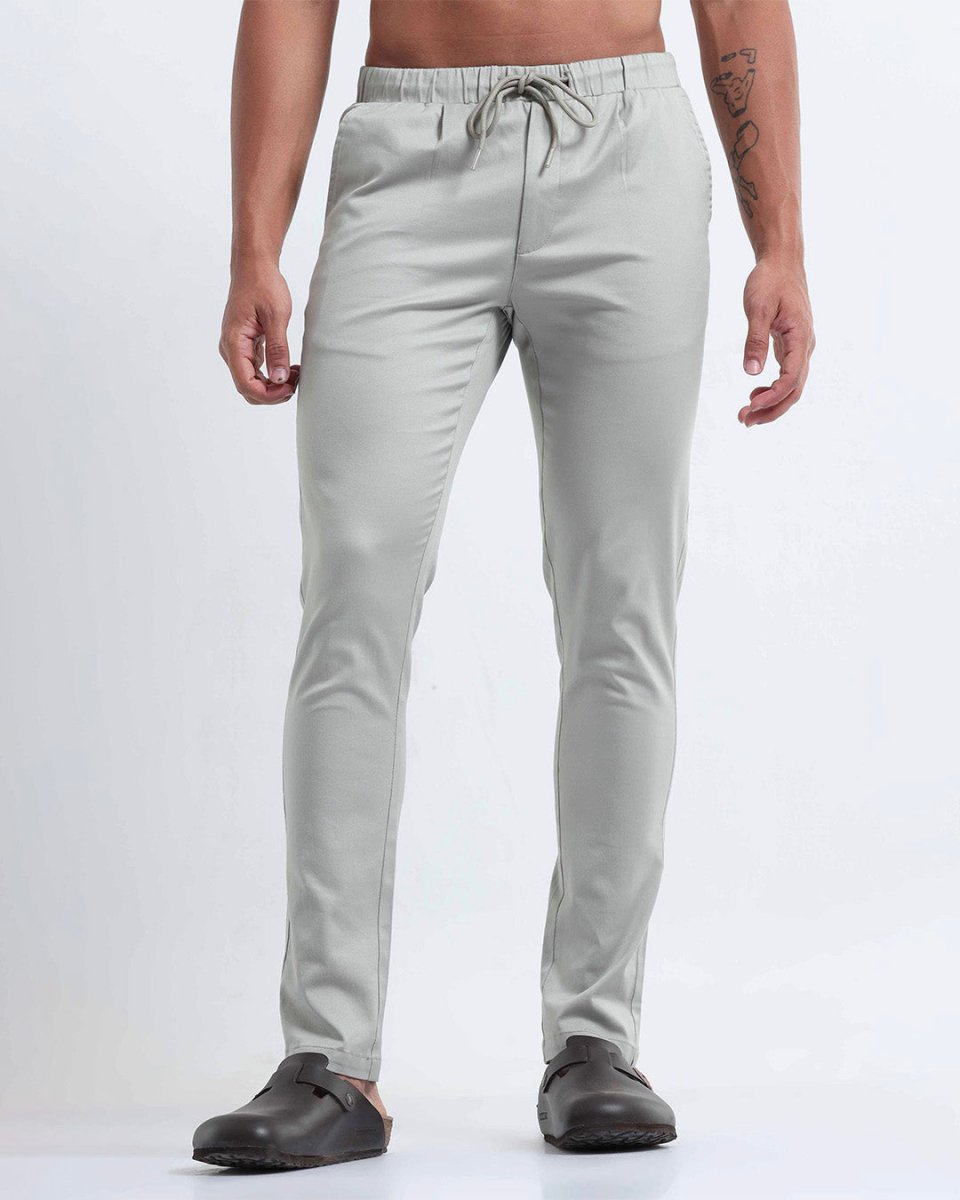 TAILORAEDGE Rich Cotton Flexi Waist Pant In Grey
