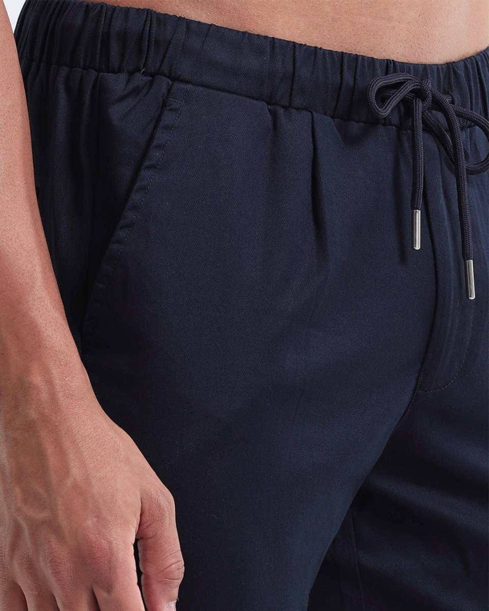 TAILORAEDGE Rich Cotton Flexi Waist Pant In Navy