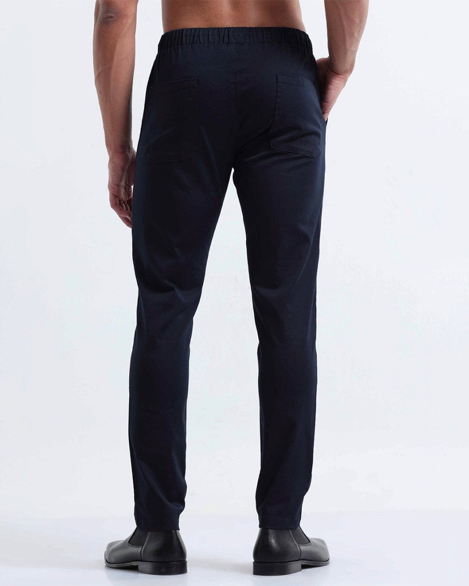TAILORAEDGE Rich Cotton Flexi Waist Pant In Navy