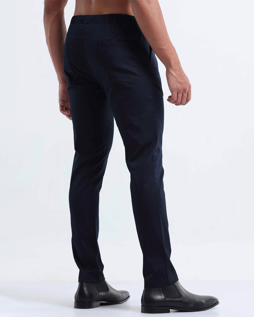 TAILORAEDGE Rich Cotton Flexi Waist Pant In Navy