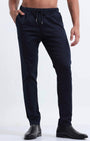 TAILORAEDGE Rich Cotton Flexi Waist Pant In Navy