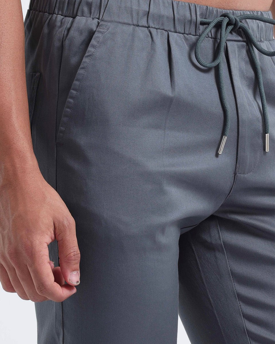 TAILORAEDGE Rich Cotton Flexi Waist Pant In Stone Blue