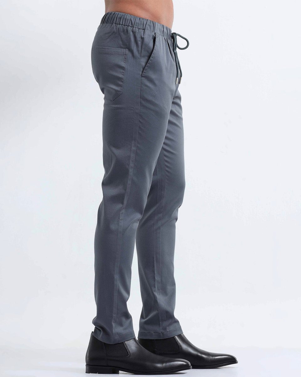 TAILORAEDGE Rich Cotton Flexi Waist Pant In Stone Blue