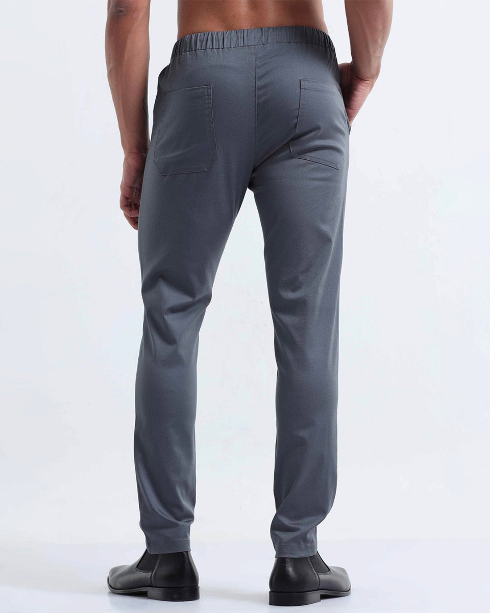 TAILORAEDGE Rich Cotton Flexi Waist Pant In Stone Blue
