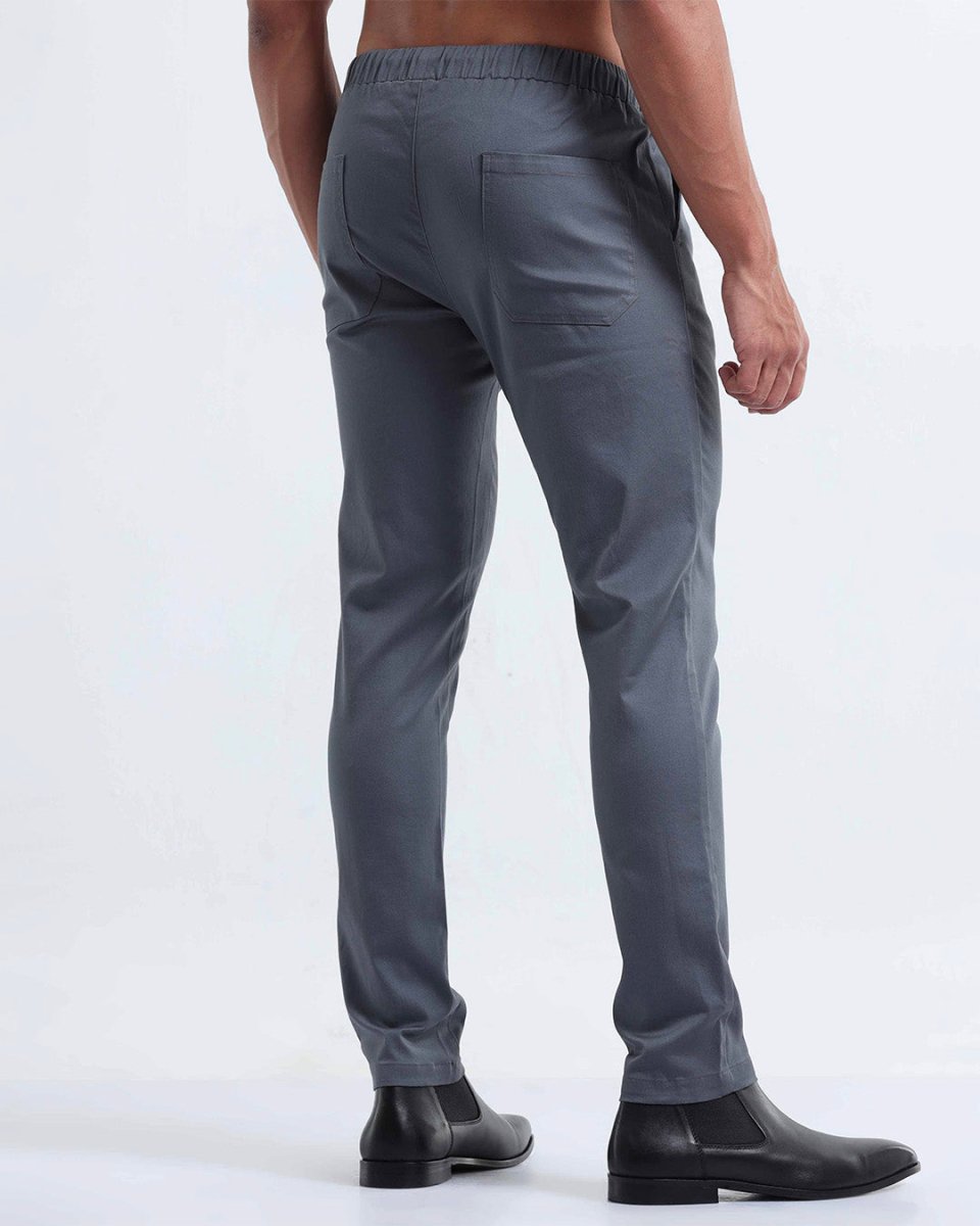 TAILORAEDGE Rich Cotton Flexi Waist Pant In Stone Blue