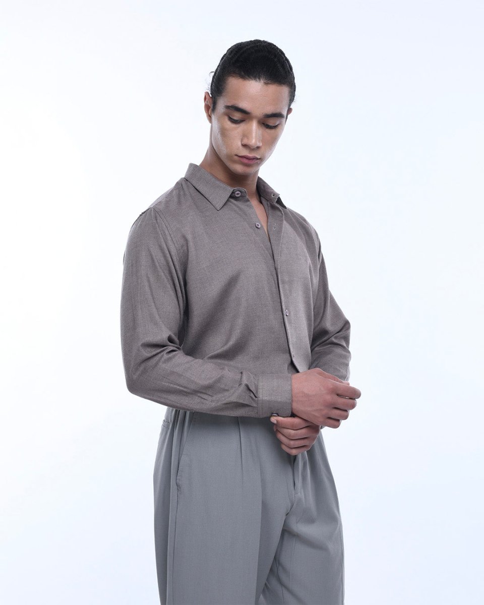 TAILORAEDGE Royal Oxford Stretch Shirt In Beige