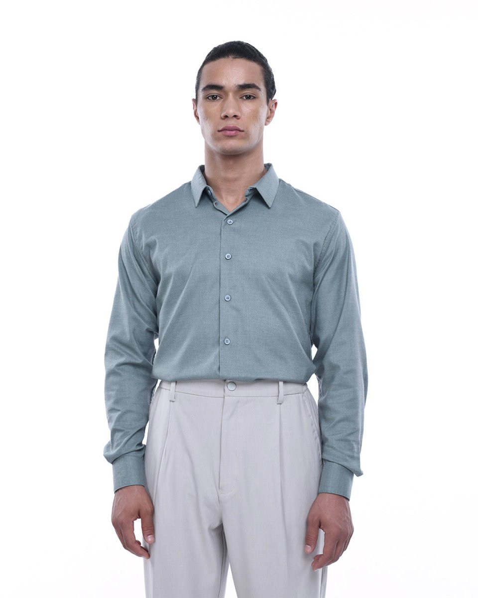 TAILORAEDGE Royal Oxford Stretch Shirt In Green